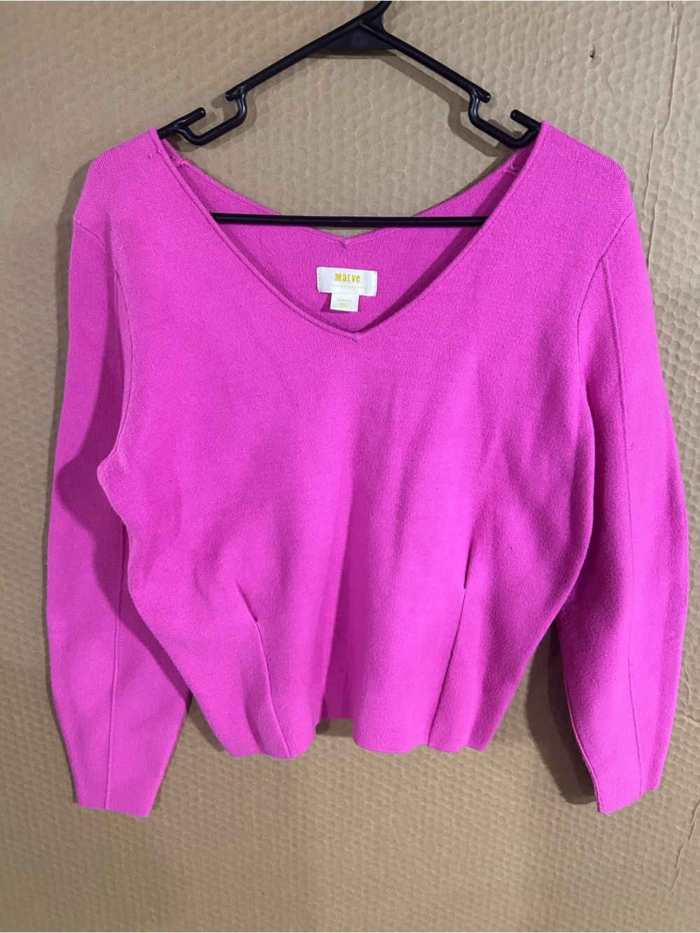 Anthropologie Maeve V-Neck Sweater - Hot Pink